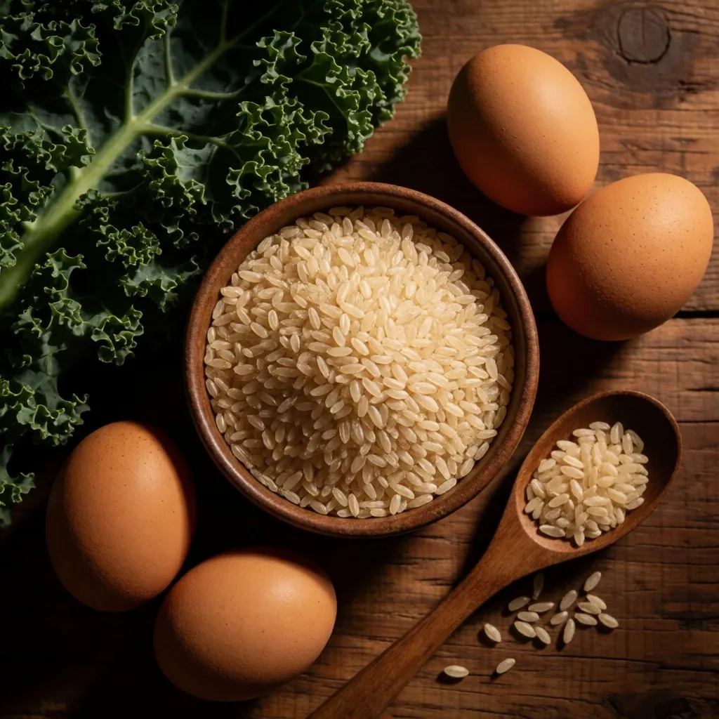 Foods rich in B-vitamins arranged on a dark surface
