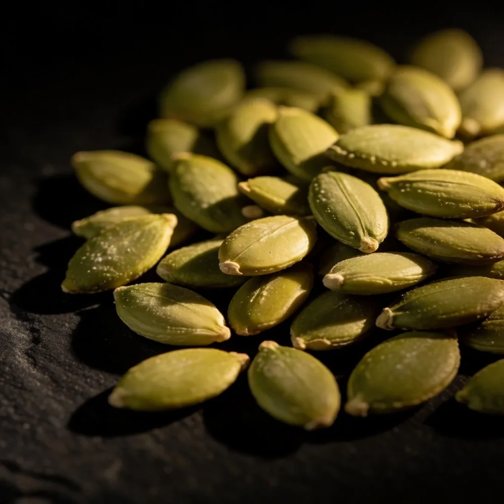 Pumpkin seeds on a dark surface, a natural source of magnesium